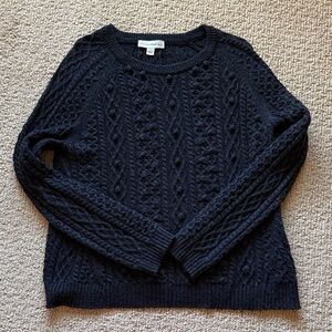 White + Warren Dark Grey Cable Knit Sweater
